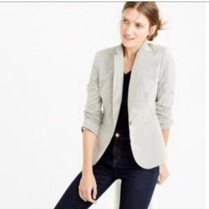 J Crew Navy and White Striped Cotton Campbell Blazer - 16